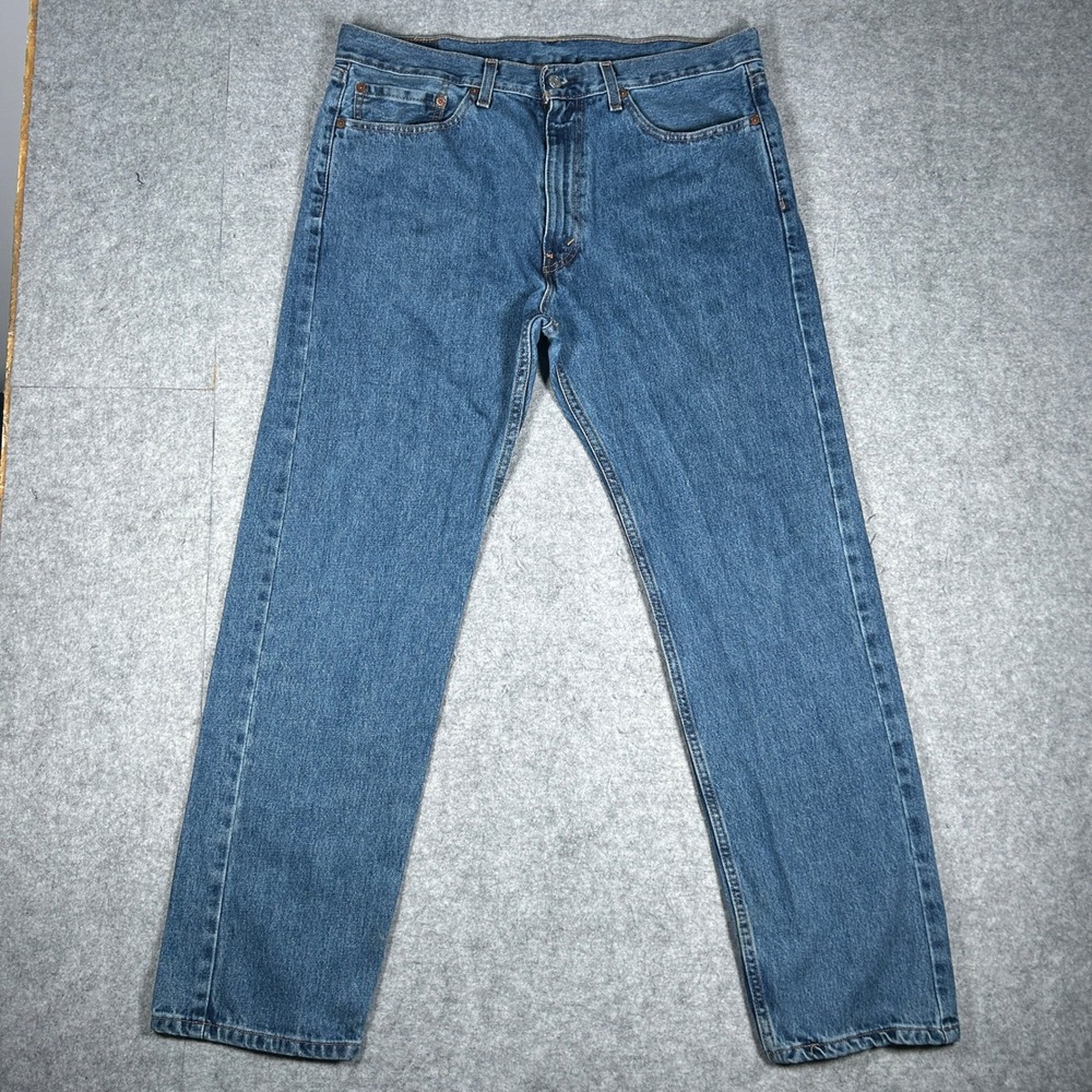 Levi's Denim Jeans Men 36x32 Blue 505 Regular Fit Straight Leg Workwear Casual